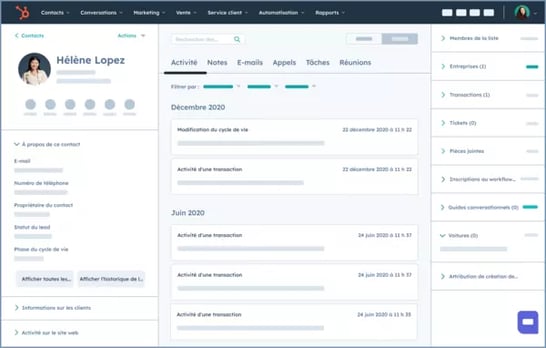 Données organisées dans le CRM avec HubSpot Starter