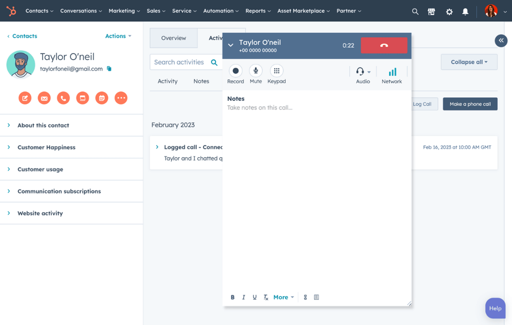 Logiciel de call tracking de HubSpot