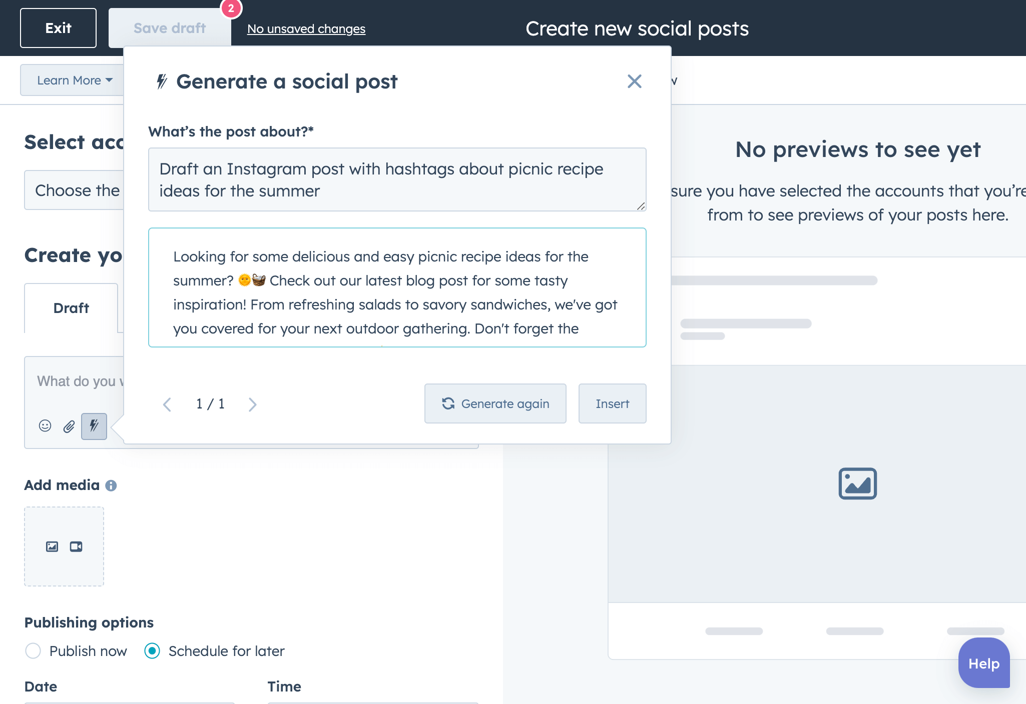 Post Instagram généré par l'IA de HubSpot